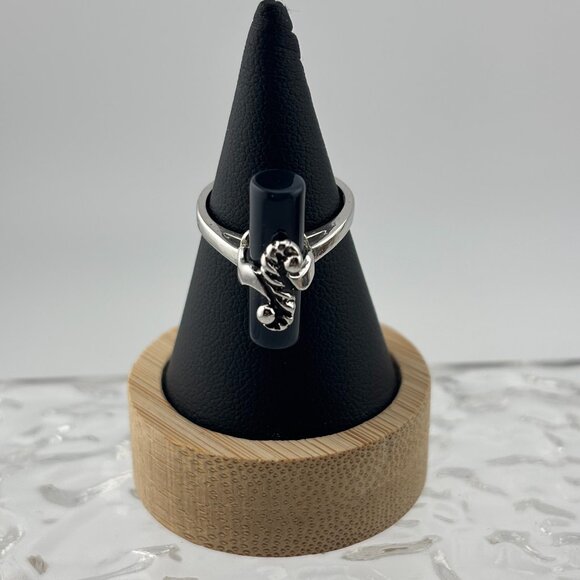 Vintage Sum Spec "Something Special" Silver Black Onyx Seahorse Ring - Picture 1 of 8